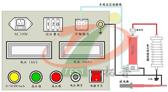 直流高壓發生器檢測氧化鋅避雷器接線示意圖